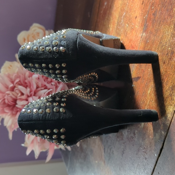 Candies Velvet Platform High Heel Rhinestone Peep Toe Pumps - Picture 8 of 13